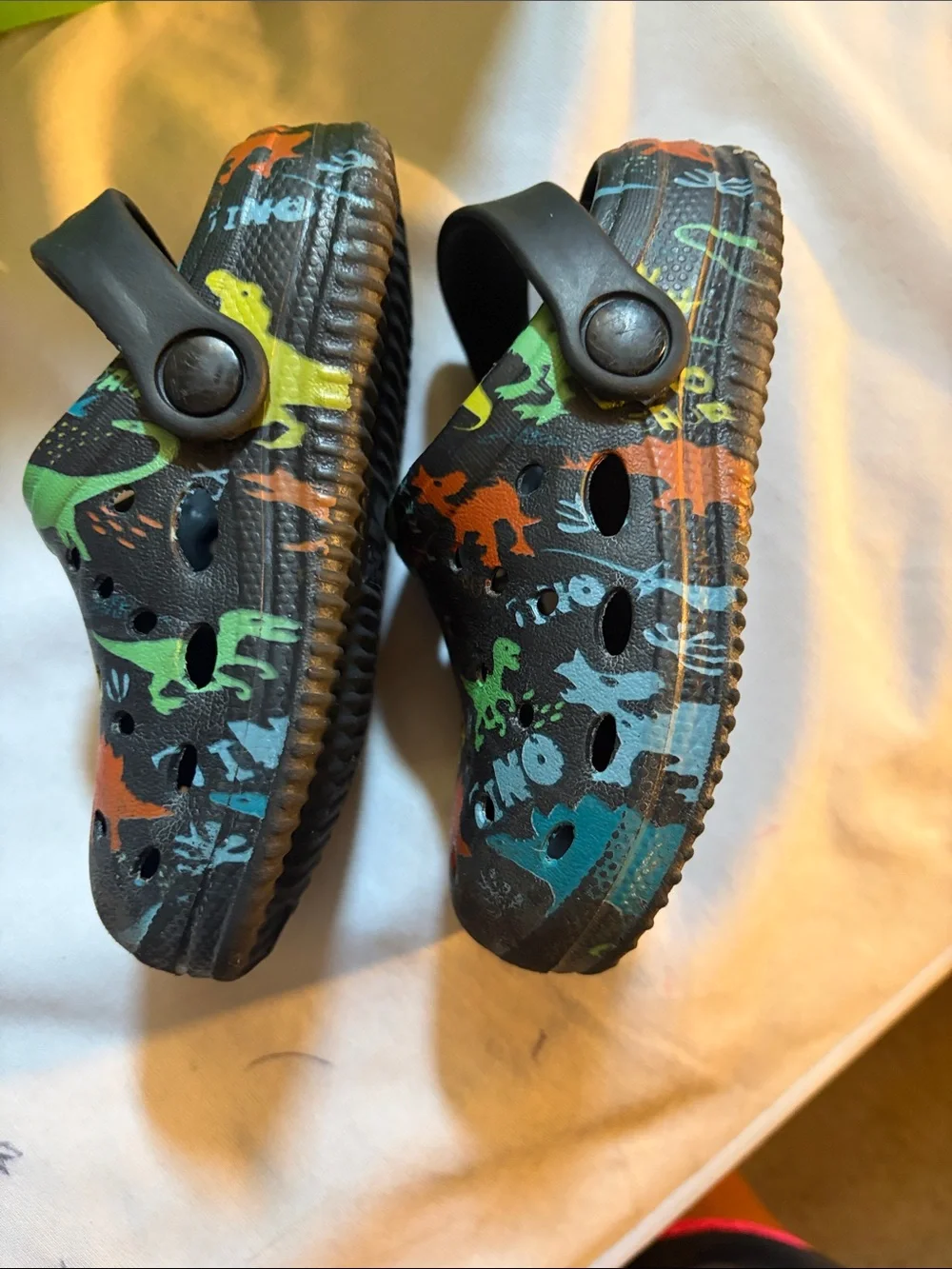 CROCS Kids' Two-Pair Set — Gray and Black with Multicolor Dino Accents